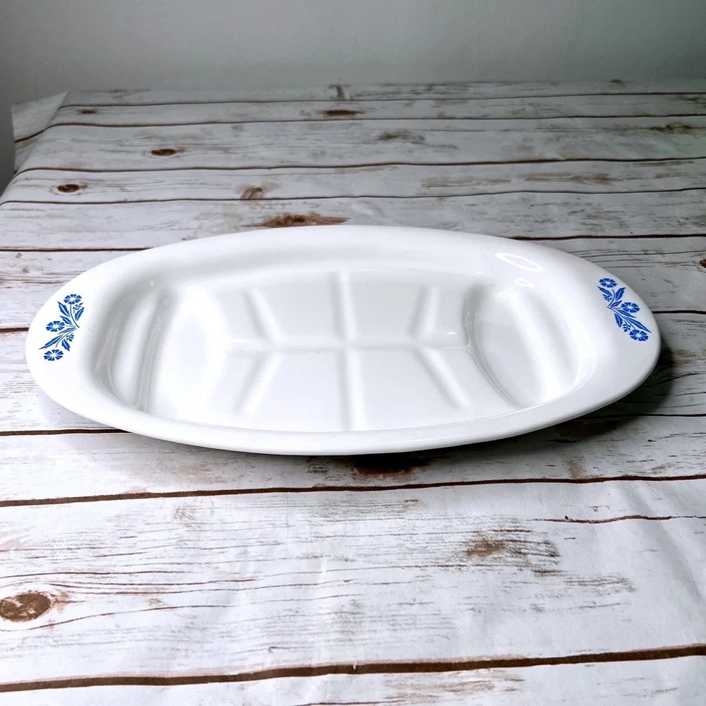 Corning Ware P-19 Platter White Blue Cornflower Tree and Well 16 inch